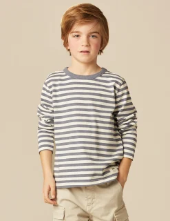 Nicoli T-shirts<BLUE STRIPED LONG-SLEEVED T-SHIRT Azules