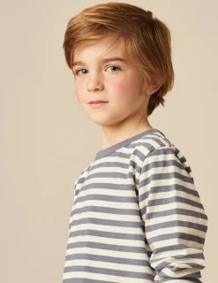 Nicoli T-shirts<BLUE STRIPED LONG-SLEEVED T-SHIRT Azules