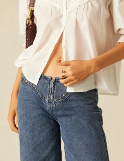 Nicoli Trousers|Denim<BLUE STUDDED DENIM TROUSERS Azul vaquero