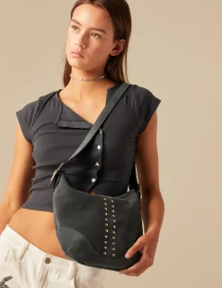 Nicoli Bags<BLUE STUDDED SUEDE BAG Grises antracitas