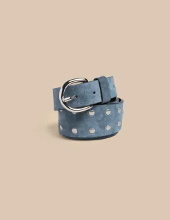 Nicoli Belts<BLUE STUDDED SUEDE BELT Grises antracitas