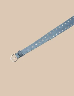 Nicoli Belts<BLUE STUDDED SUEDE BELT Grises antracitas
