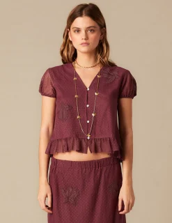 Nicoli Shirts & Blouses<BROWN LACE SHIRT Azules