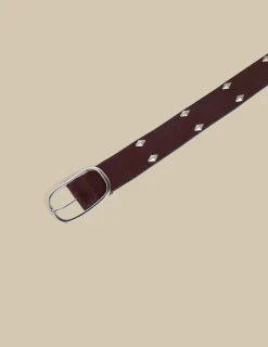 Nicoli Belts<BROWN LEATHER DIAMONDS BELT Negros