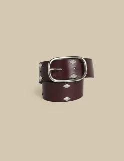 Nicoli Belts<BROWN LEATHER DIAMONDS BELT Negros