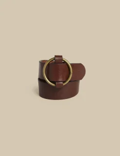 Nicoli Belts|Belts<Brown Leather Round Buckle Belt Marr&oacute;n chocolate
