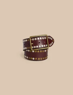 Nicoli Belts<BROWN LEATHER TWO-TONE STUDS BELT Negros