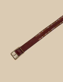 Nicoli Belts<BROWN LEATHER TWO-TONE STUDS BELT Negros