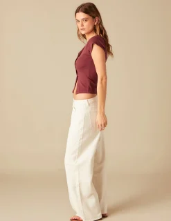 Nicoli T-shirts<BROWN T-SHIRT WITH SIDE BUTTONS Blancos