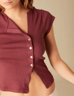 Nicoli T-shirts<BROWN T-SHIRT WITH SIDE BUTTONS Blancos