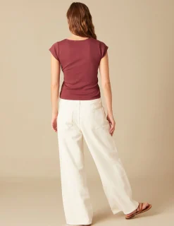 Nicoli T-shirts<BROWN T-SHIRT WITH SIDE BUTTONS Blancos