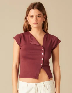 Nicoli T-shirts<BROWN T-SHIRT WITH SIDE BUTTONS Blancos