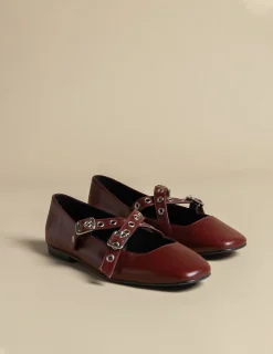 Nicoli Shoes<BURGUNDY DOUBLE BUCKLE BALLERINA Granate