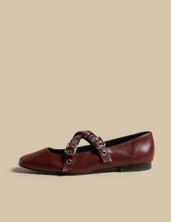 Nicoli Shoes<BURGUNDY DOUBLE BUCKLE BALLERINA Granate