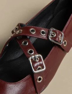 Nicoli Shoes<BURGUNDY DOUBLE BUCKLE BALLERINA Granate