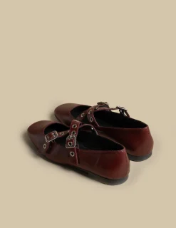 Nicoli Shoes<BURGUNDY DOUBLE BUCKLE BALLERINA Granate