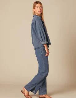 Nicoli Denim|Shirts & Blouses<DENIM RUFFLED COLLAR SHIRT Azul vaquero