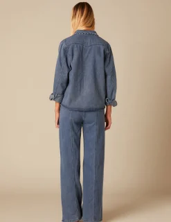 Nicoli Denim|Shirts & Blouses<DENIM RUFFLED COLLAR SHIRT Azul vaquero