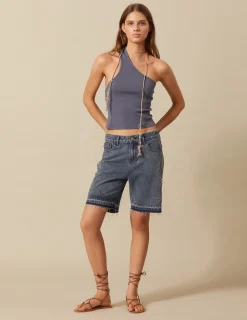 Nicoli Denim|Shorts<DENIM STUDDED BERMUDA SHORTS Azul vaquero