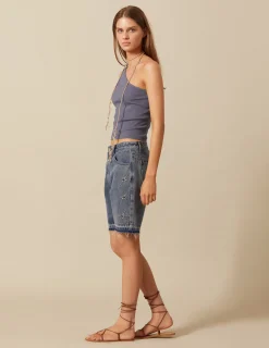 Nicoli Denim|Shorts<DENIM STUDDED BERMUDA SHORTS Azul vaquero