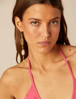 Nicoli Earrings<GREEN CHAIN CRYSTALS EARRING Verde pera