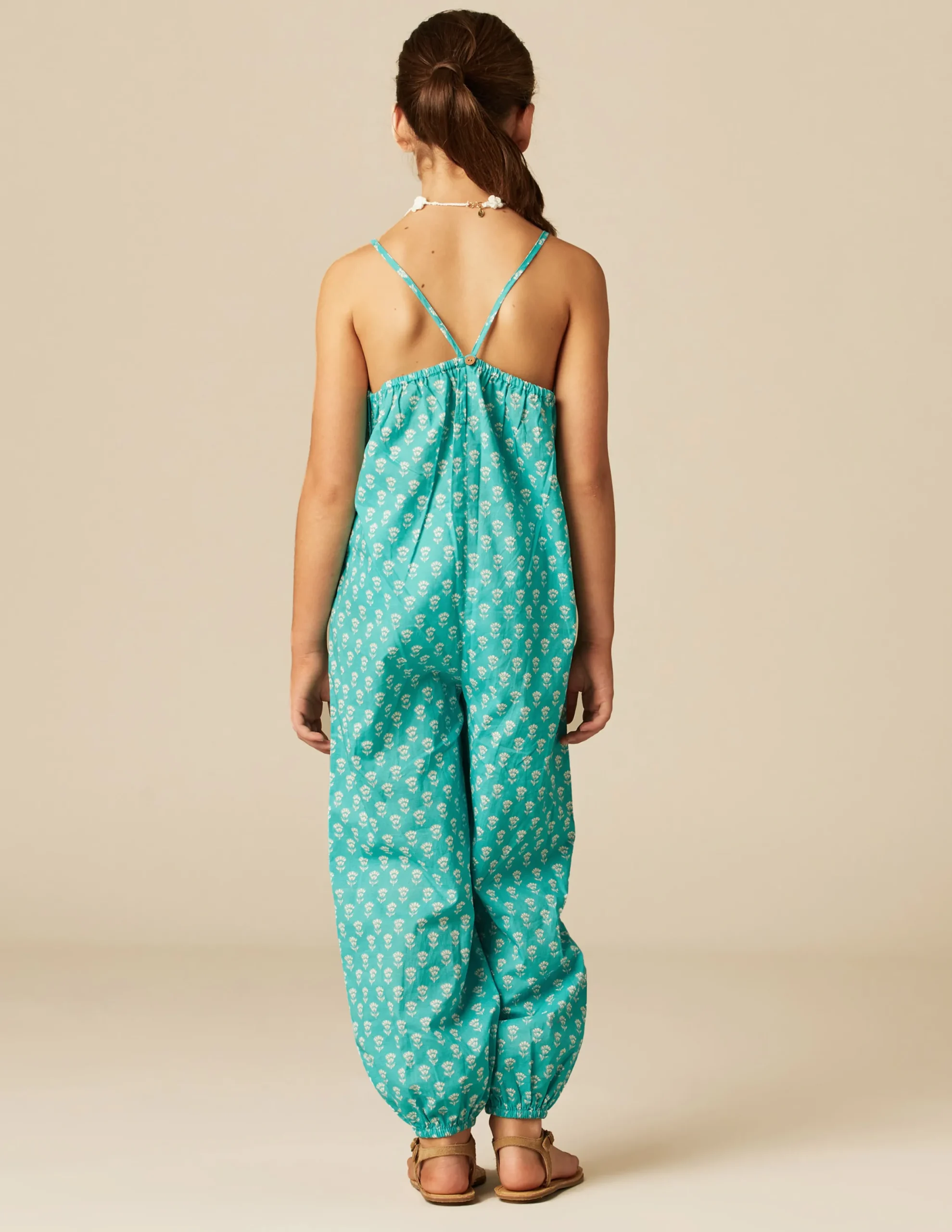 Nicoli Jumpsuits<GREEN FLORAL JUMPSUIT Verde turquesa
