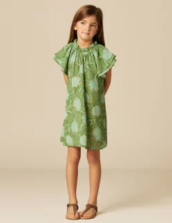 Nicoli Dresses<GREEN FLORAL PRINT DRESS Verdes