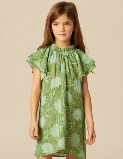 Nicoli Dresses<GREEN FLORAL PRINT DRESS Verdes