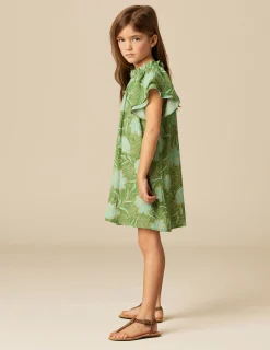 Nicoli Dresses<GREEN FLORAL PRINT DRESS Verdes