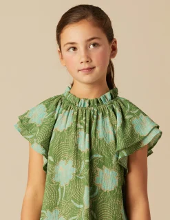 Nicoli Dresses<GREEN FLORAL PRINT DRESS Verdes