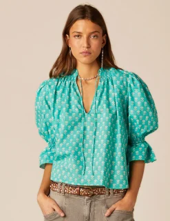 Nicoli Shirts & Blouses<GREEN FLORAL SHIRT Verde turquesa