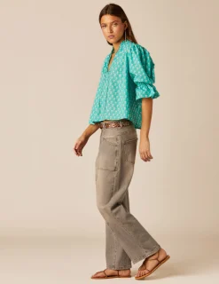 Nicoli Shirts & Blouses<GREEN FLORAL SHIRT Verde turquesa