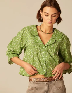 Nicoli Shirts & Blouses<GREEN FLORAL SHIRT Azules claros