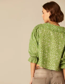 Nicoli Shirts & Blouses<GREEN FLORAL SHIRT Azules claros