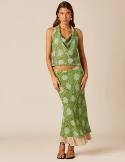 Nicoli Skirts<GREEN FLOWER PRINT SKIRT Verdes
