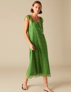 Nicoli Dresses<GREEN LACE DRESS Crudos