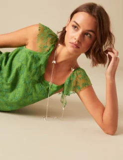 Nicoli Dresses<GREEN LACE DRESS Crudos