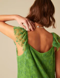 Nicoli Dresses<GREEN LACE DRESS Crudos