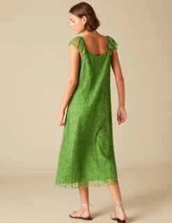 Nicoli Dresses<GREEN LACE DRESS Crudos