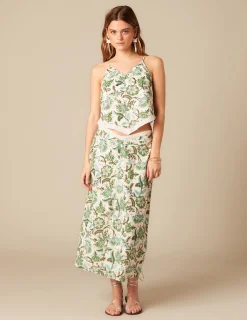 Nicoli Skirts<GREEN LUREX FLORAL SKIRT Verdes