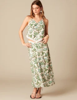 Nicoli Tops<GREEN LUREX FLORAL TOP Verdes