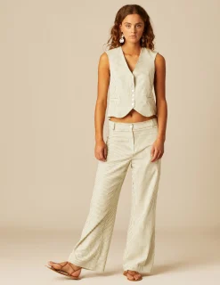 Nicoli Trousers<GREEN LUREX STRIPED TROUSERS Verdes