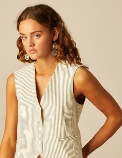 Nicoli Waistcoats<GREEN LUREX STRIPED VEST Verdes