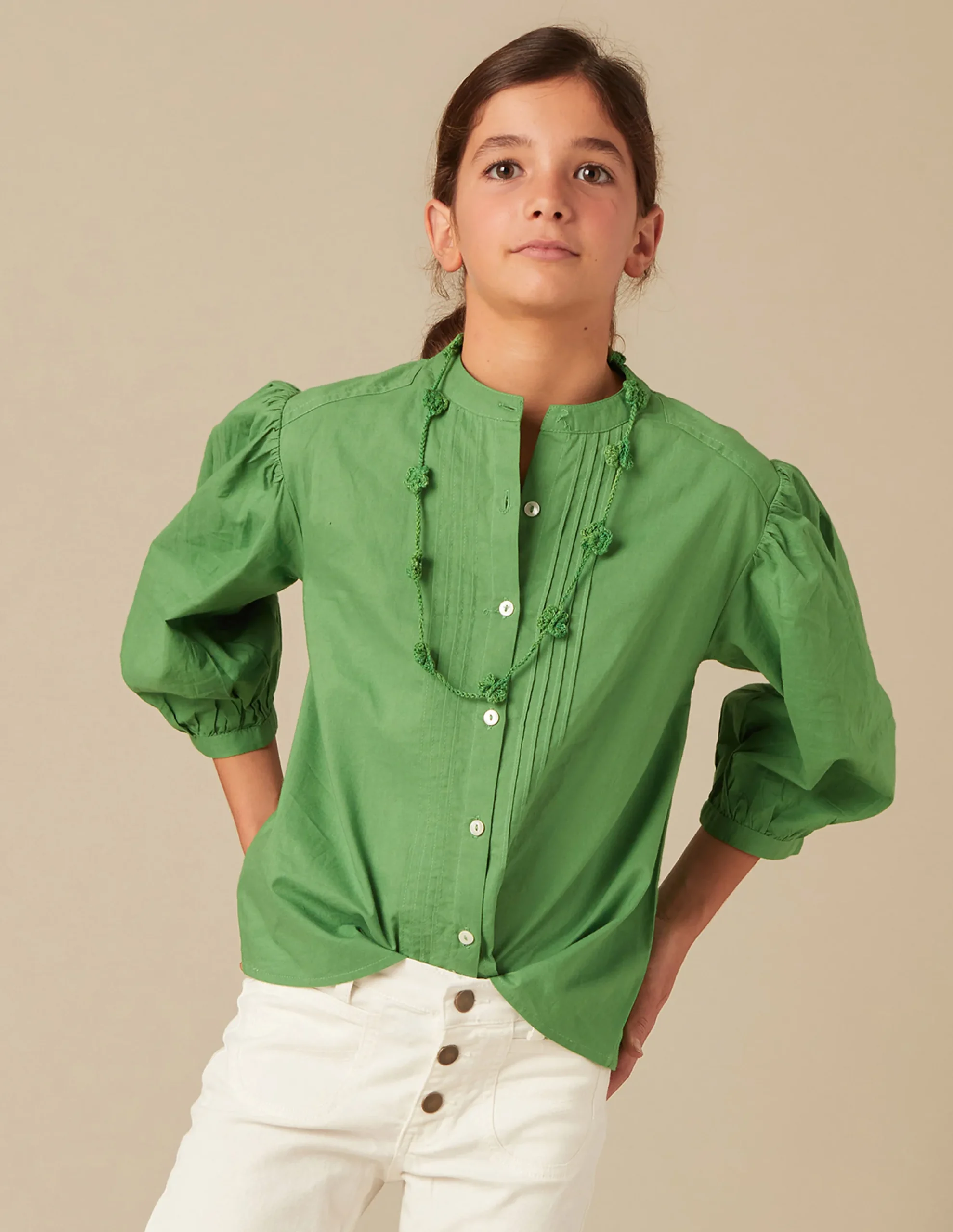 Nicoli Shirts<GREEN PIN-TUCK SHIRT Verdes