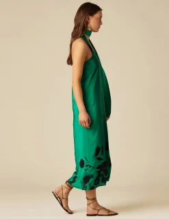 Nicoli Dresses<GREEN PRINTED SILK DRESS Verdes oscuros