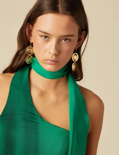 Nicoli Dresses<GREEN PRINTED SILK DRESS Verdes oscuros