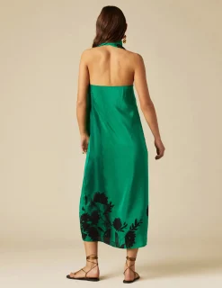 Nicoli Dresses<GREEN PRINTED SILK DRESS Verdes oscuros