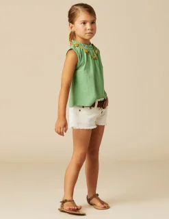 Nicoli T-shirts<GREEN RUFFLE NECK T-SHIRT Blancos