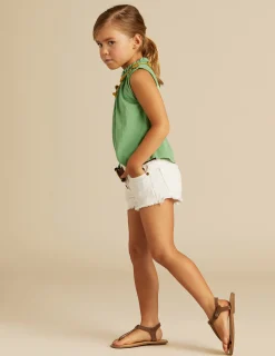 Nicoli T-shirts<GREEN RUFFLE NECK T-SHIRT Blancos