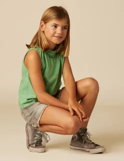 Nicoli T-shirts<GREEN RUFFLE NECK T-SHIRT Blancos